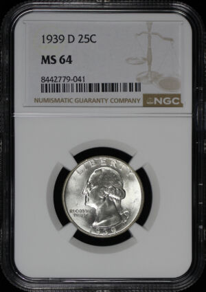 Obverse of this 1939-D Washington Quarter NGC MS-64