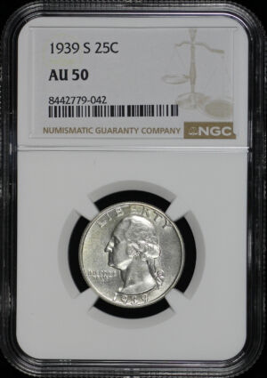 Obverse of this 1939-S Washington Quarter NGC AU-50