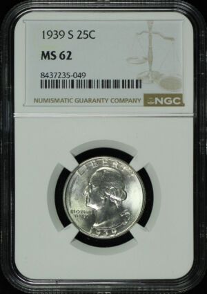 Obverse of this 1939-S Washington Quarter NGC MS-62