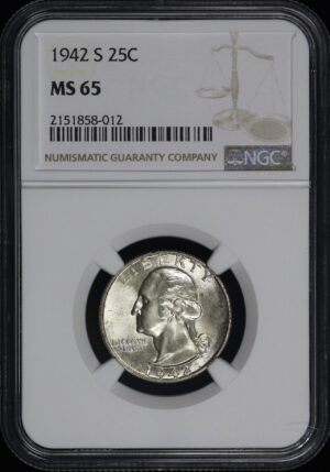 Obverse of this 1942-S Washington Quarter NGC MS-65