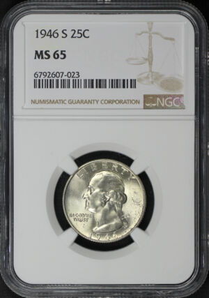 Obverse of this 1946-S Washington Quarter NGC MS-65