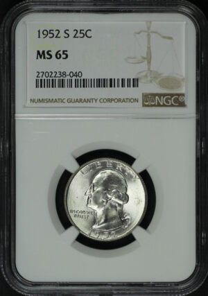 Obverse of this 1952-S Washington Quarter NGC MS-65