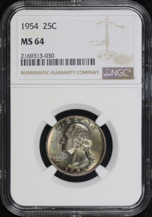 Obverse of this 1954 Washington Quarter NGC MS-64 Dark Blue, Green, & Violet Toning