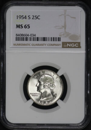 Obverse of this 1954-S Washington Quarter NGC MS-65