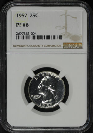 Obverse of this 1957 Washington Quarter NGC PF-66