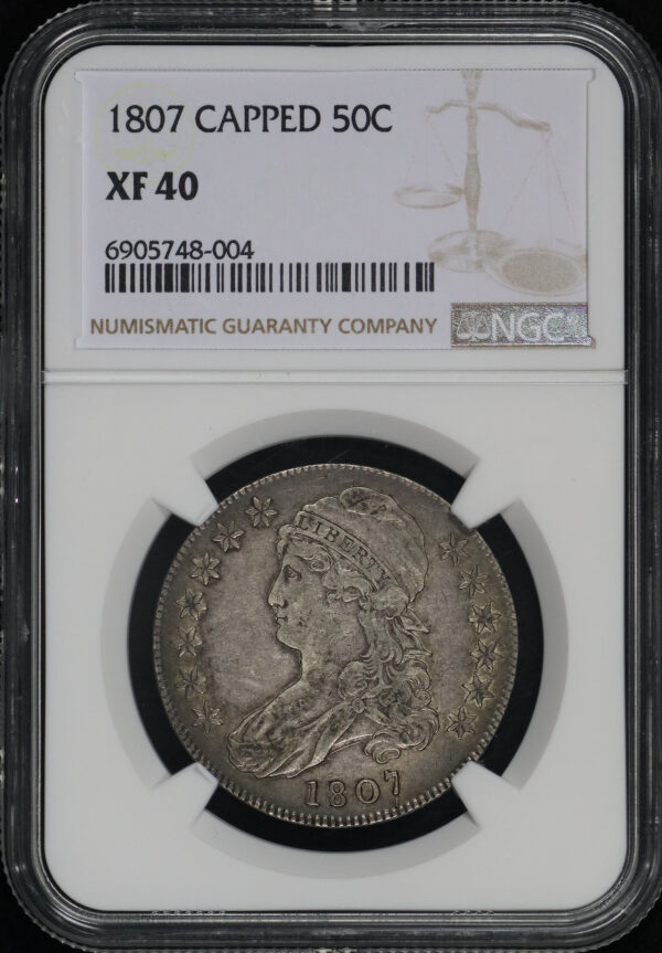 Obverse of this 1807 Capped Bust Half Dollar Large Stars NGC XF-40