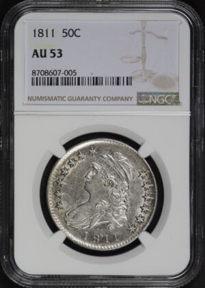 Obverse of this 1811 Capped Bust Half Dollar Large 8 NGC AU-53