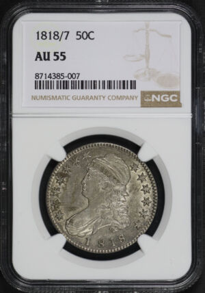 Obverse of this 1818/7 Capped Bust Half Dollar NGC AU-55