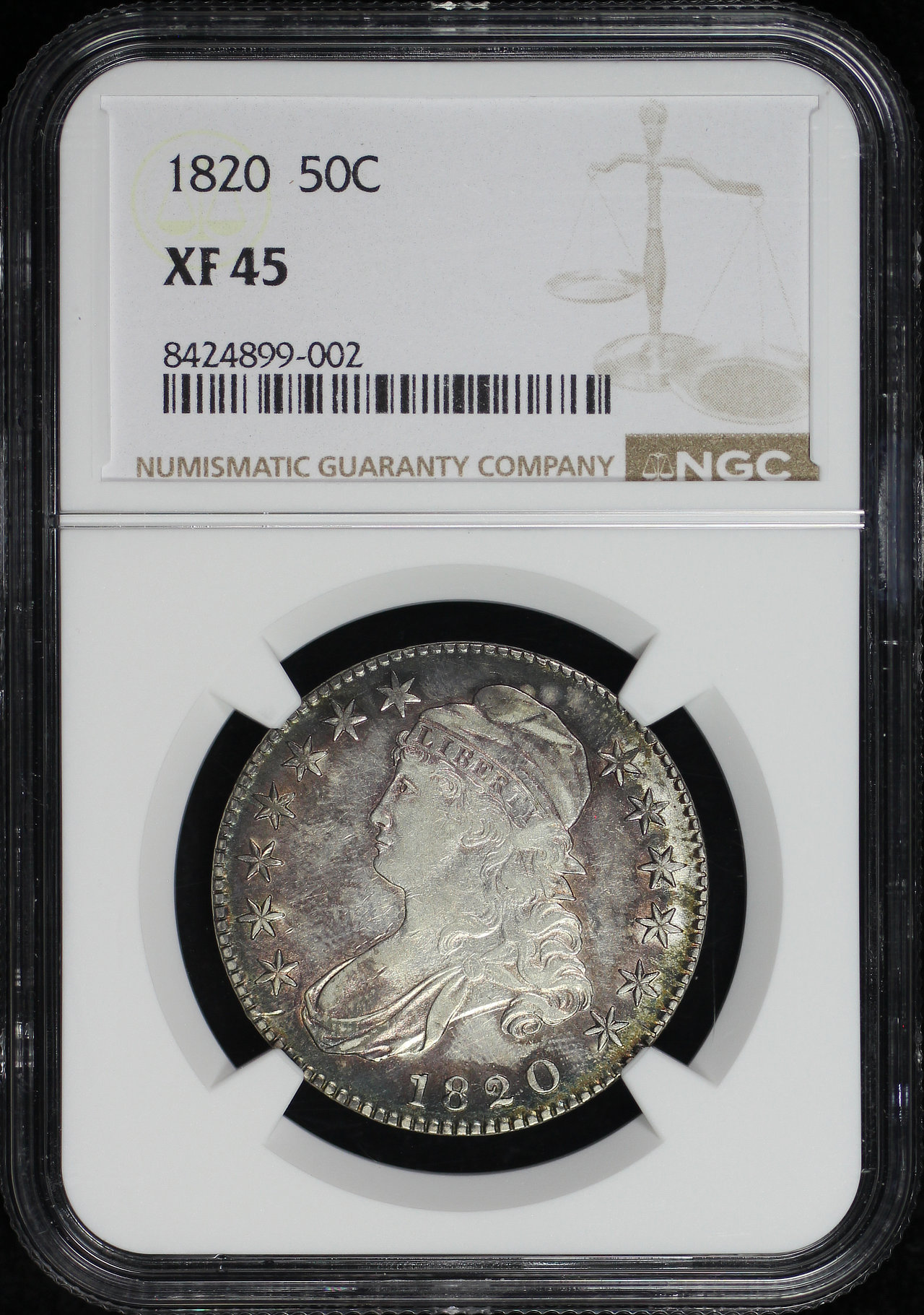 Obverse of this 1820 Capped Bust Half Dollar NGC XF-45
