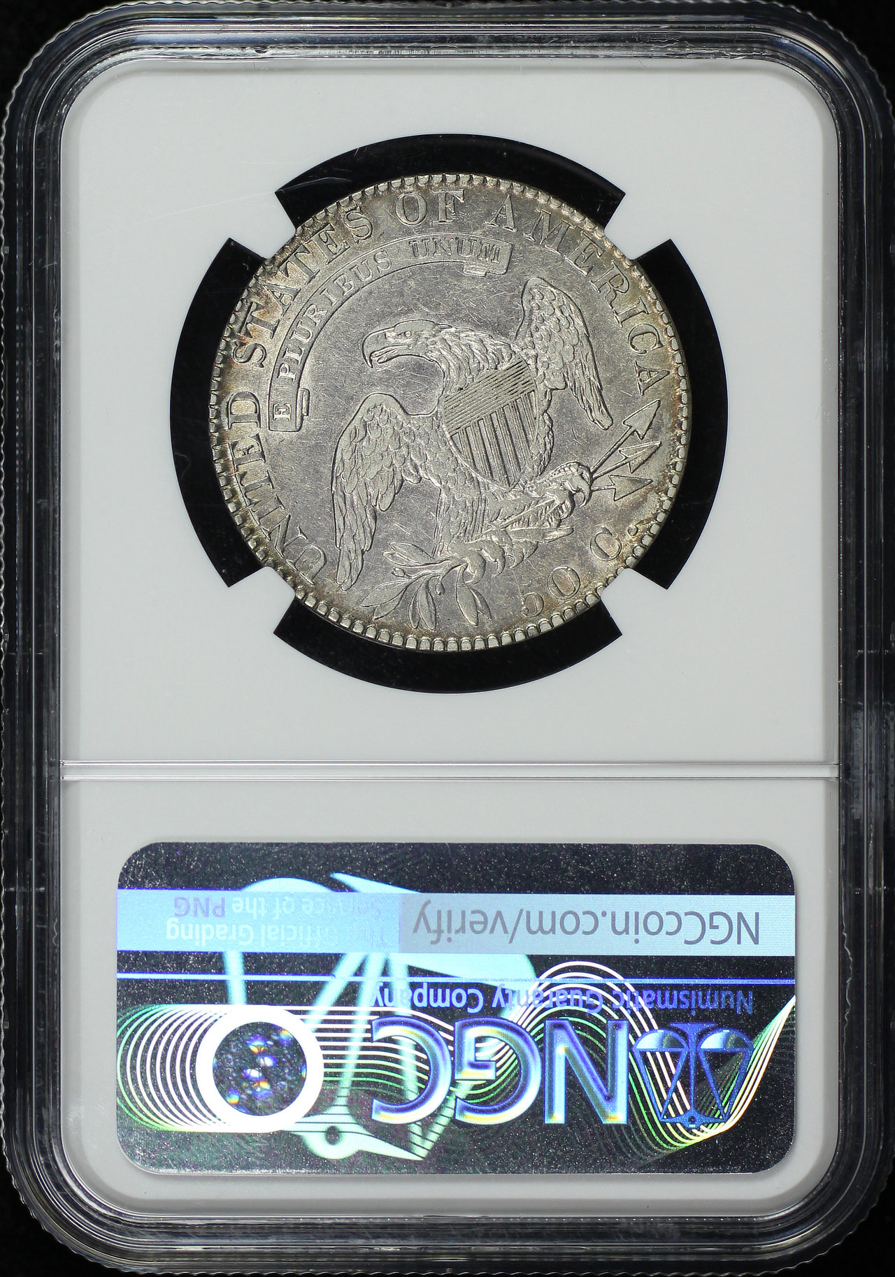 Reverse of this 1820 Capped Bust Half Dollar Curl Base 2, Small Date NGC XF-45
