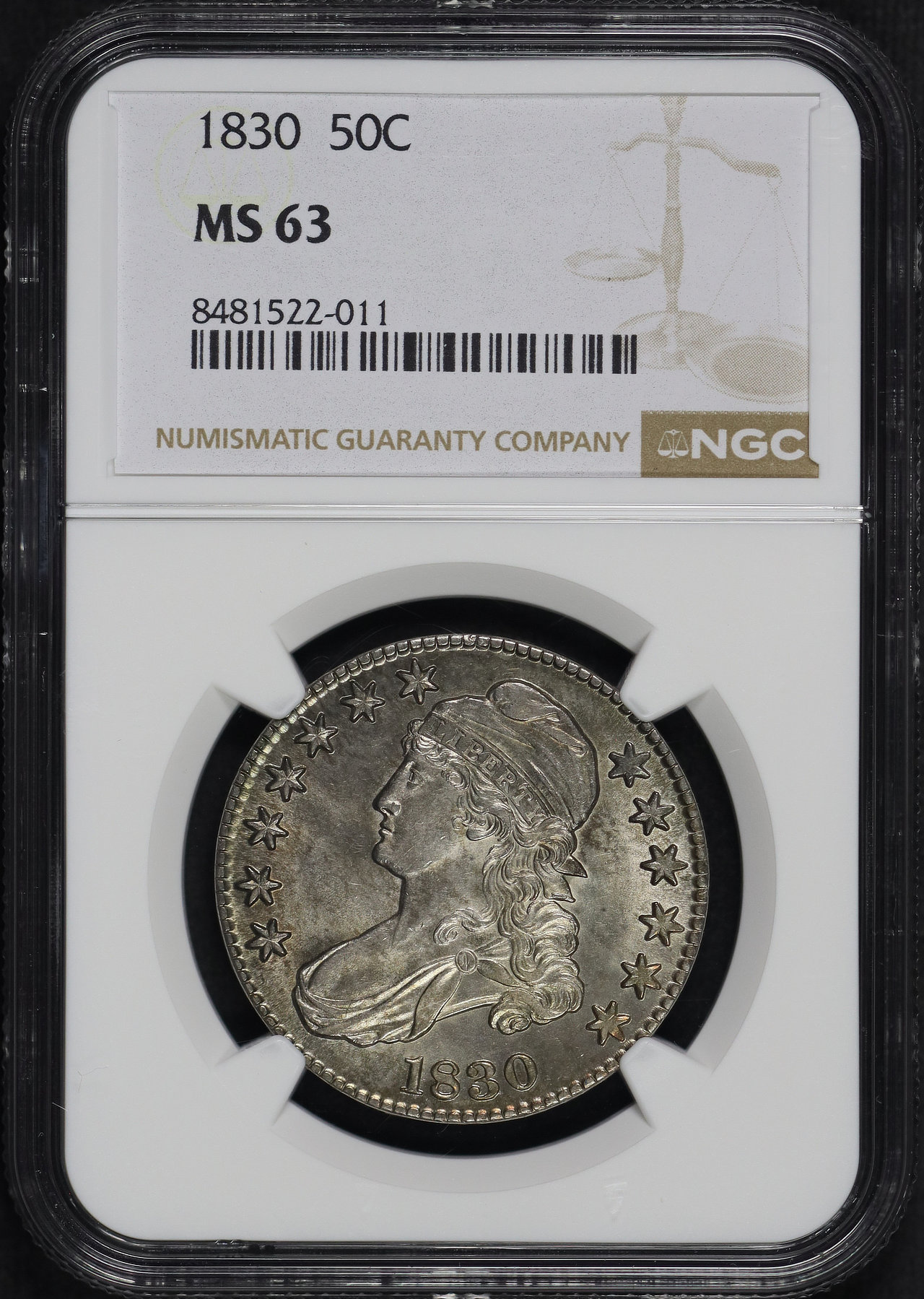Obverse of this 1830 Capped Bust Half Dollar NGC MS-63