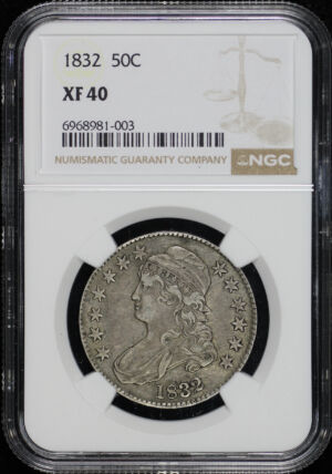 Obverse of this 1832 Capped Bust Half Dollar Large Letters NGC XF-40