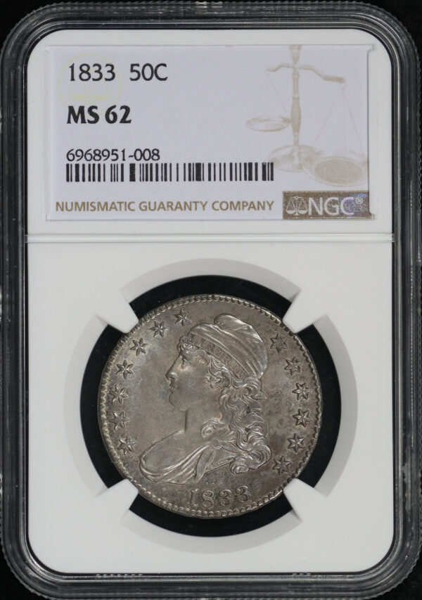 Obverse of this 1833 Capped Bust Half Dollar NGC MS-62