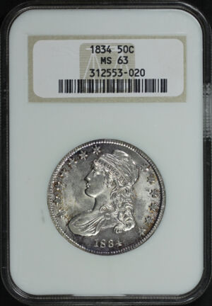 Obverse of this 1834 Capped Bust Half Dollar NGC MS-63 Old Fatty Holder