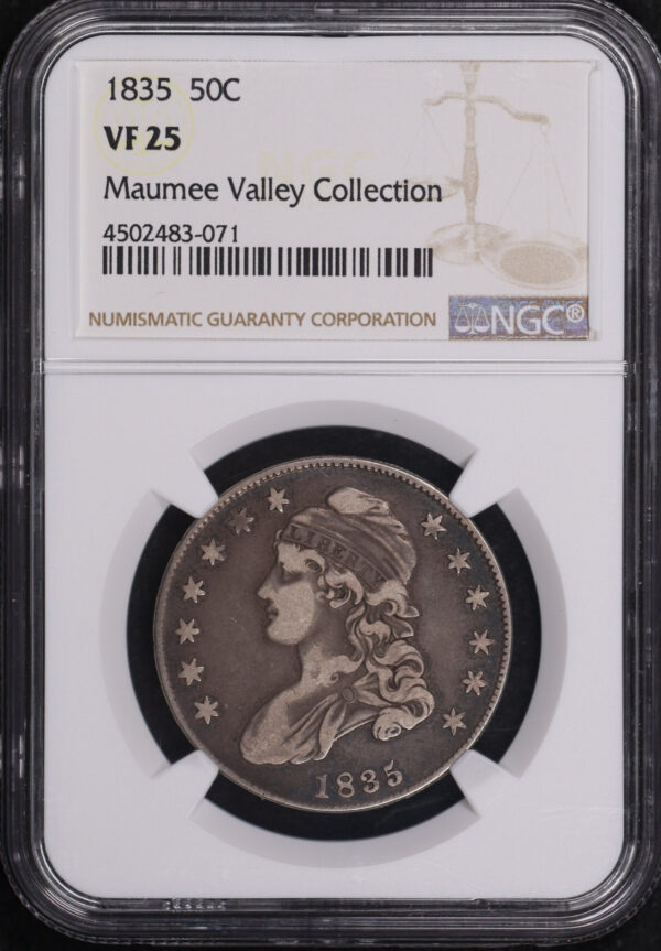 Obverse of this 1835 Capped Bust Half Dollar NGC VF-25 Maumee Valley Collection