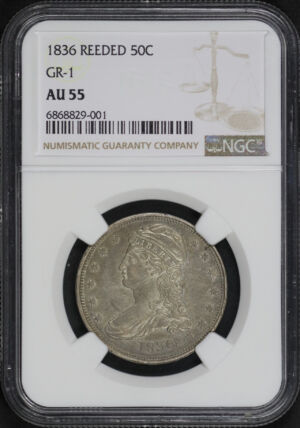 Obverse of this 1836 Reeded Capped Bust Half Dollar GR-1 NGC AU-55
