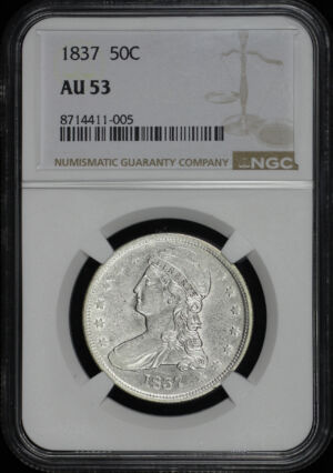 Obverse of this 1837 Capped Bust Half Dollar NGC AU-53