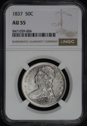 Obverse of this 1837 Capped Bust Half Dollar NGC AU-55