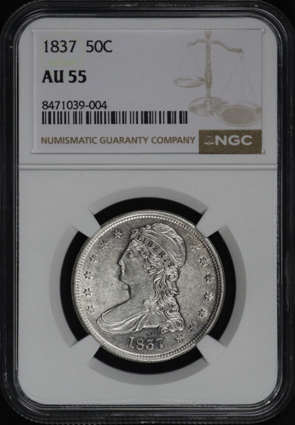 Obverse of this 1837 Capped Bust Half Dollar NGC AU-55