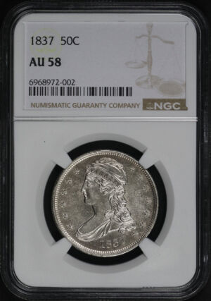 Obverse of this 1837 Capped Bust Half Dollar NGC AU-58