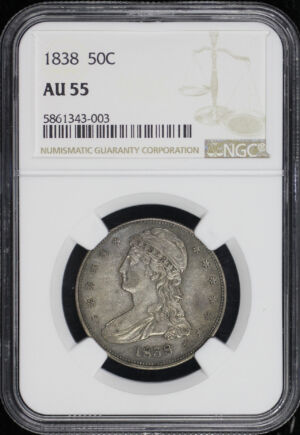 Obverse of this 1838 Capped Bust Half Dollar NGC AU-55