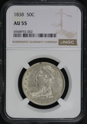 Obverse of this 1838 Capped Bust Half Dollar NGC AU-55