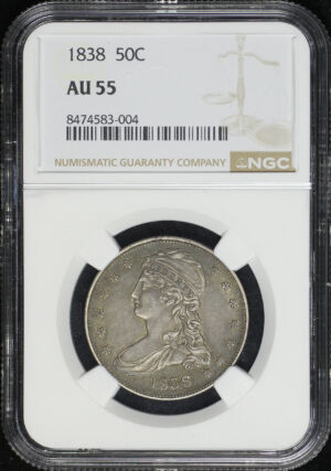 Obverse of this 1838 Capped Bust Half Dollar NGC AU-55