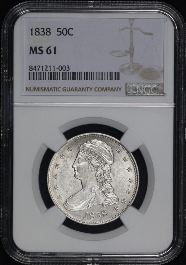Obverse of this 1838 Capped Bust Half Dollar NGC MS-61