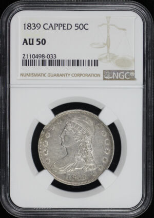 Obverse of this 1839 Capped Bust Half Dollar NGC AU-50