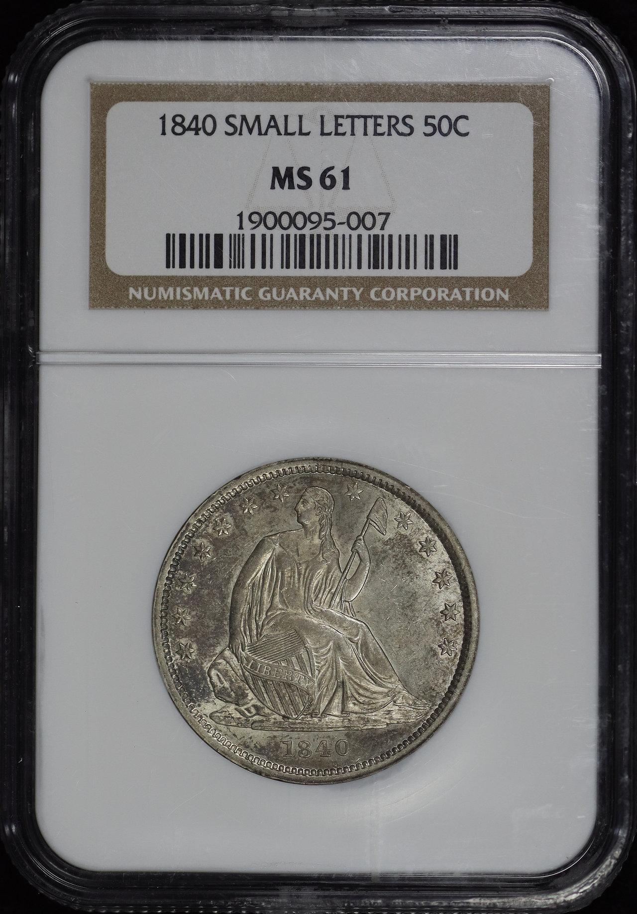 Obverse of this 1840 Liberty Seated Half Dollar Small Letters NGC MS-61