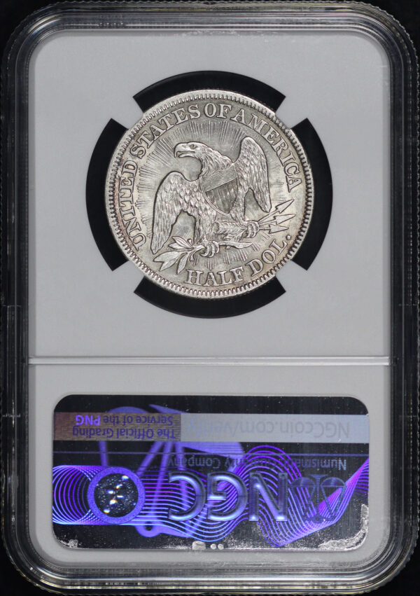 Reverse of this 1853 Arrows & Rays Liberty Seated Half Dollar and NGC AU-55