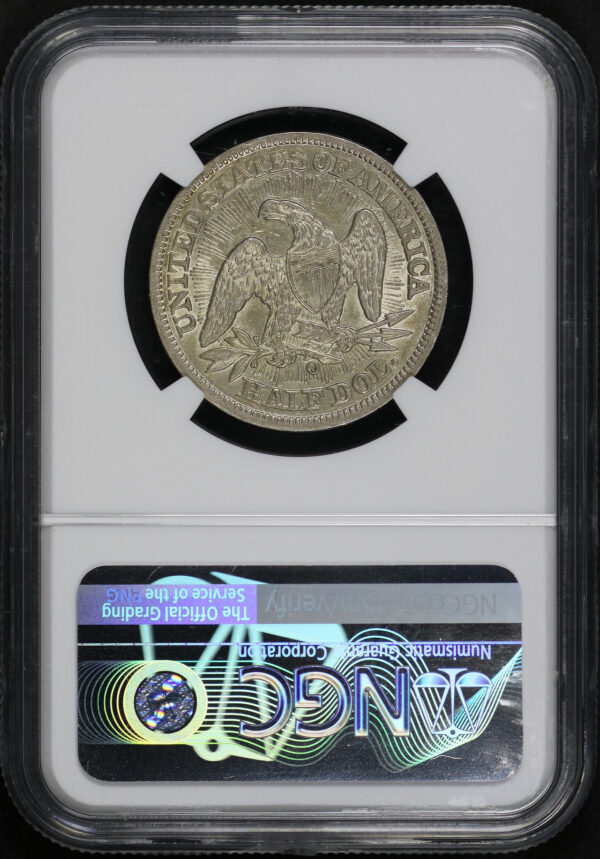 Reverse of this 1853-O Liberty Seated Half Dollar Arrows and Rays NGC AU-55