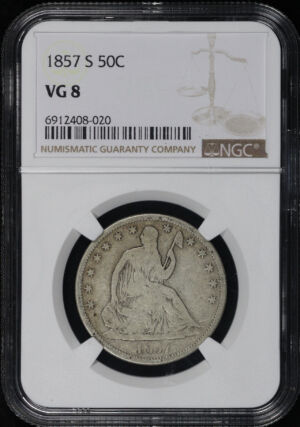 Obverse of this 1857-S Liberty Seated Half Dollar NGC VG-8