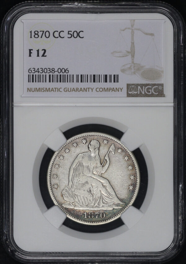 Obverse of this 1870-CC Liberty Seated Half Dollar NGC F-12