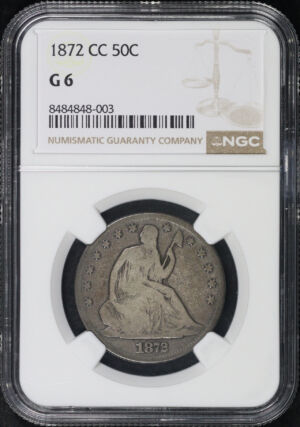 Obverse of this 1872-CC Liberty Seated Half Dollar NGC G-6