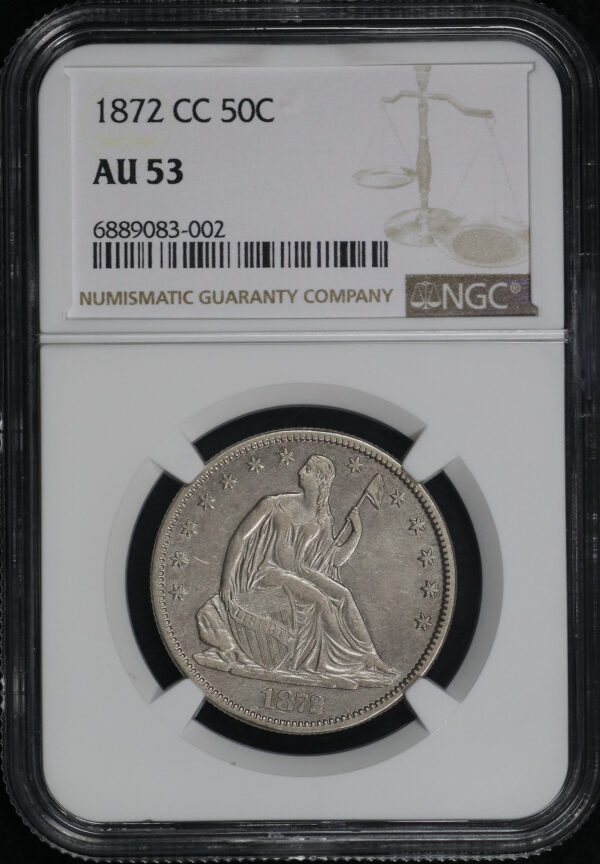 Obverse of this 1872-CC Liberty Seated Half Dollar NGC AU-53