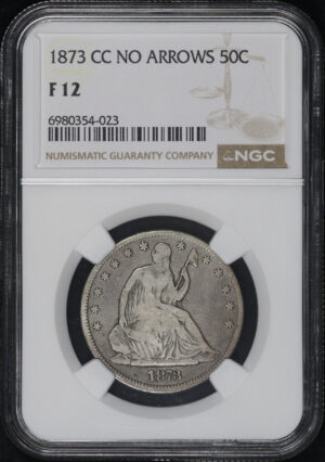 Obverse of this 1873-CC Liberty Seated Half Dollar No Arrows NGC F-12