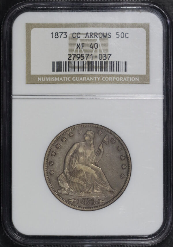 Obverse of this 1873-CC Liberty Seated Half Dollar Arrows NGC XF-40