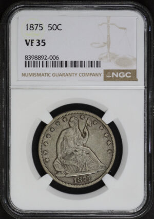 Obverse of this 1875 Liberty Seated Half Dollar NGC VF-35