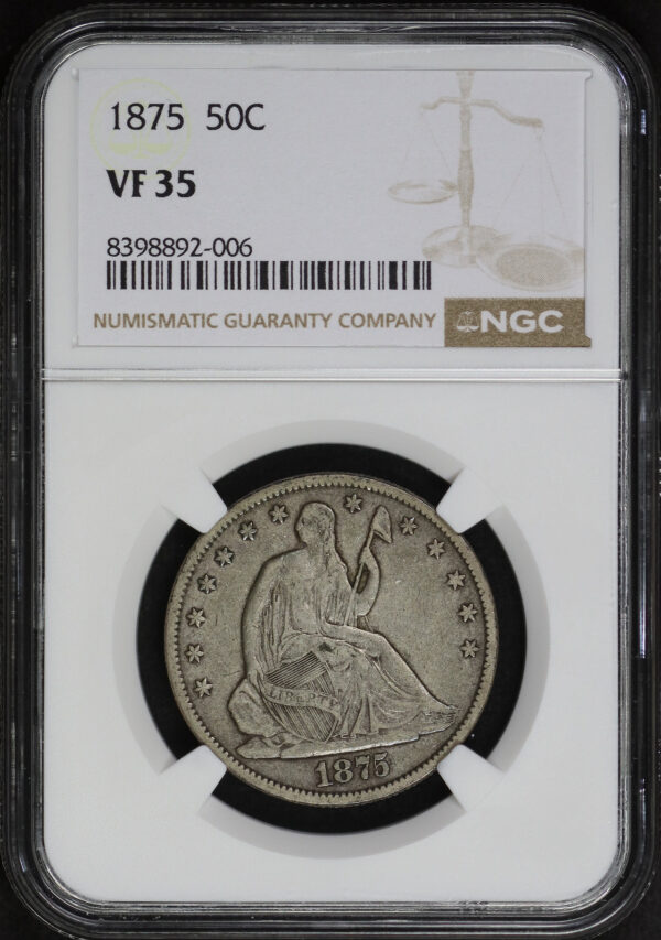 Obverse of this 1875 Liberty Seated Half Dollar NGC VF-35