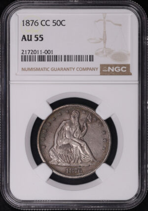 Obverse of this 1876-CC Liberty Seated Half Dollar NGC AU-55