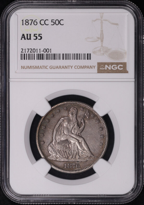 Obverse of this 1876-CC Liberty Seated Half Dollar NGC AU-55