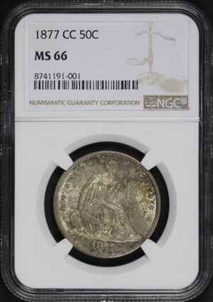 Obverse of this 1877-CC Liberty Seated Half Dollar NGC MS-66
