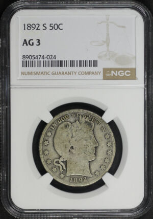 Obverse of this 1892-S Barber Half Dollar NGC AG-3