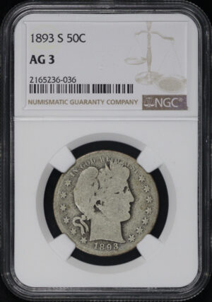 Obverse of this 1893-S Barber Half Dollar NGC AG-3