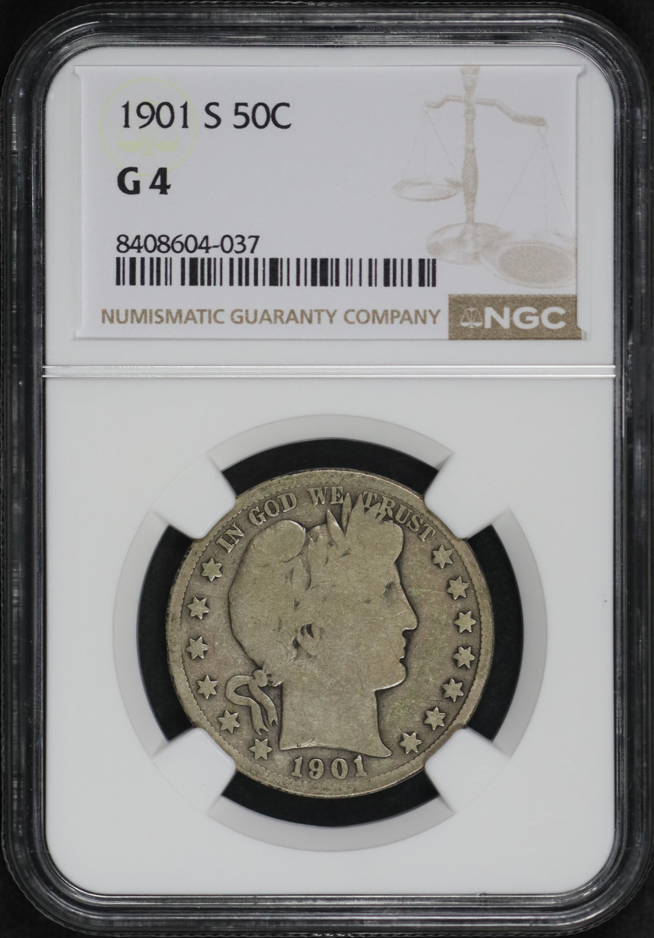 Obverse of this 1901-S Barber Half Dollar NGC G-4