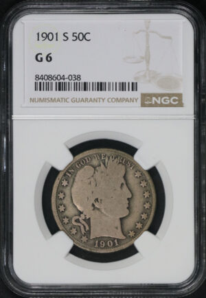 Obverse of this 1901-S Barber Half Dollar NGC G-6