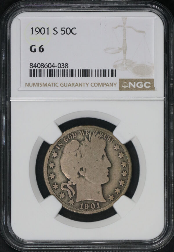 Obverse of this 1901-S Barber Half Dollar NGC G-6