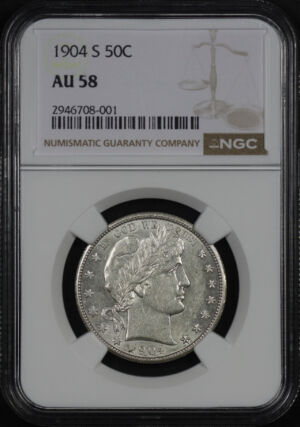 Obverse of this 1904-S Barber Half Dollar NGC AU-58