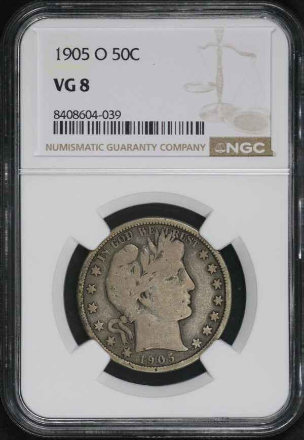 Obverse of this 1905-O Barber Half Dollar NGC VG-8